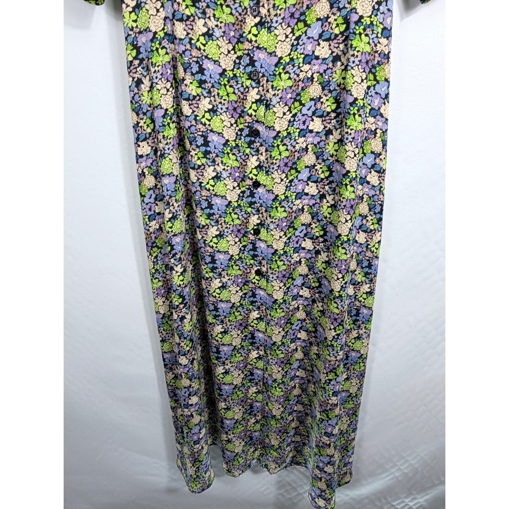 Maje Floral Button Front Midi Dress with Back Cutout Purple Green Yellow US L - Picture 6 of 16